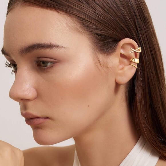 Chunky Ear Cuff Set Non Piercing Clip-On Cartilage Cubic Zirconia Earring - Picture 2 of 7